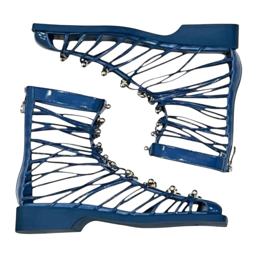 Vivienne Hu VHNY Cobalt Leather Strappy Sandal Ankle Boots Size 7 (EU 37) - Picture 11 of 16